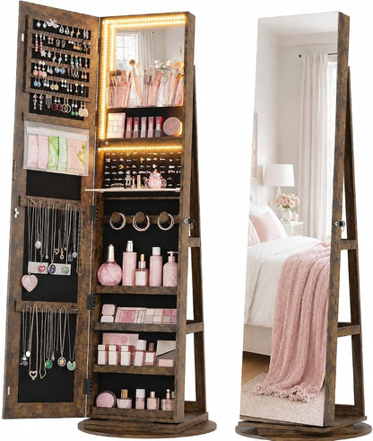 360° Swivel Mirror Jewelry Cabinet