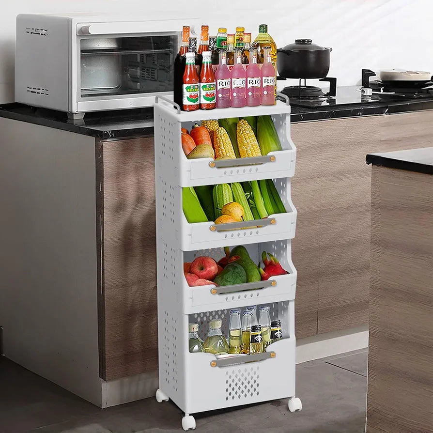 4-Tier Rolling Storage Cart with Wheels and Handle