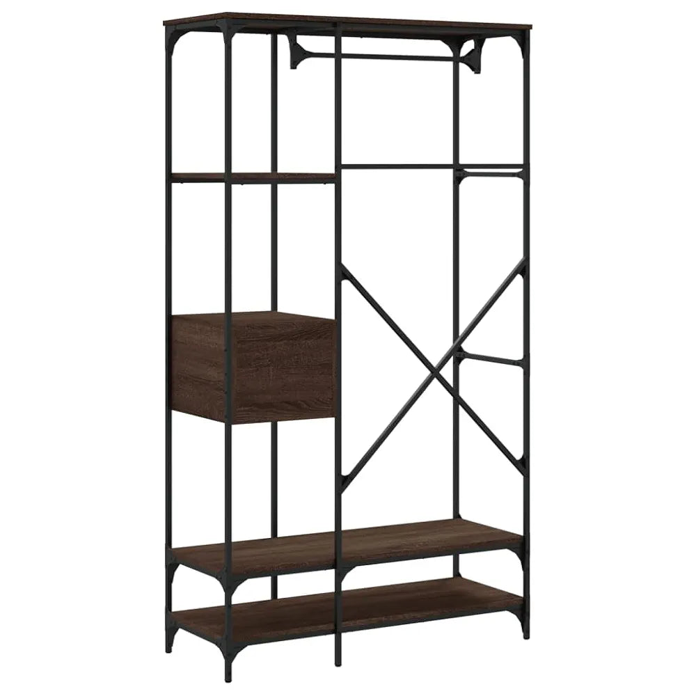 Clothes Rack Brown Oak Engineered Wood, Metal Compact