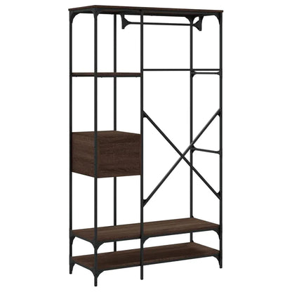 Clothes Rack Brown Oak Engineered Wood, Metal Compact