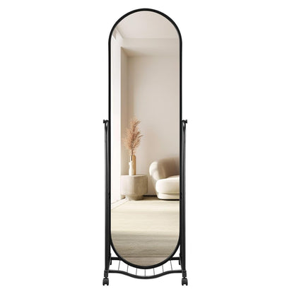Arch framed Full Length Mirror with Wheels Adjustable Angle