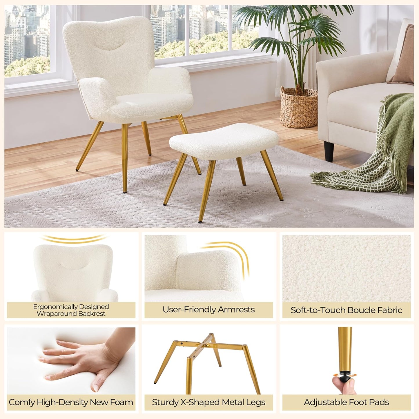 Yaheetech Teddy Chair with Footstool