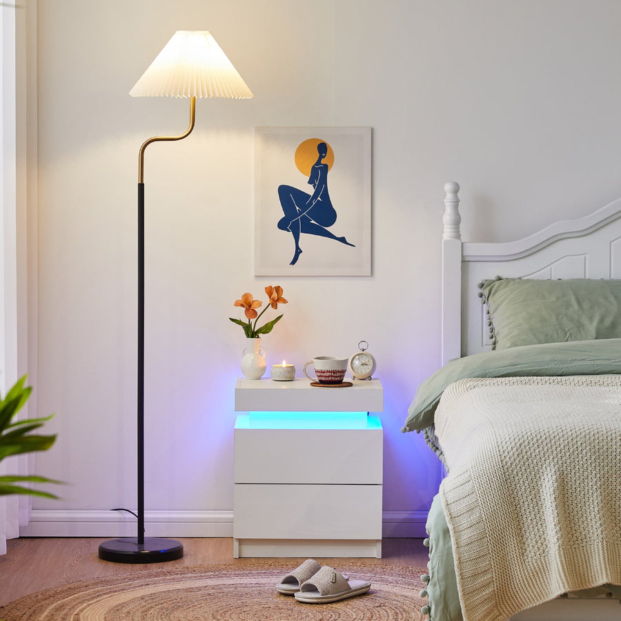 Kumar LED Light Bedside Table St-0064wh [2 Drawers][Nightstand]
