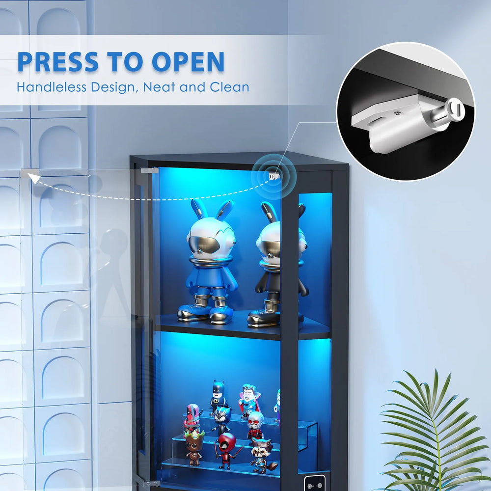 BROTTAR Corner Glass Display Cabinet with LED Lights (Black)