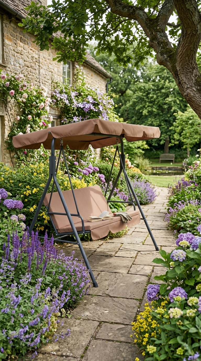 Outsunny 3-Seat Outdoor Patio Swing Chair with Removable Cushion
