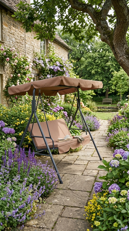Outsunny 3-Seat Outdoor Patio Swing Chair with Removable Cushion