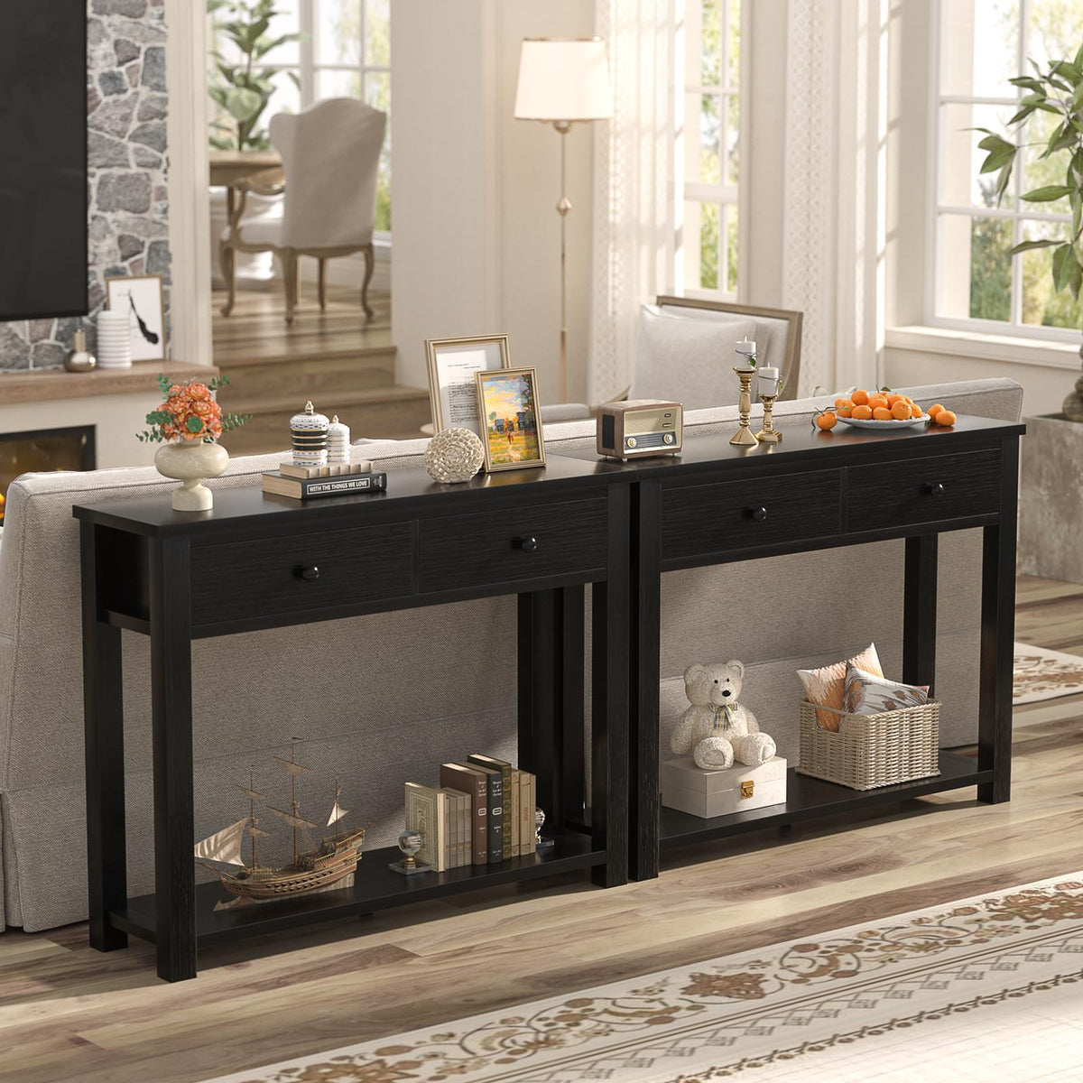 Console Table with 2 Wood Drawers HE-NCFCTSFBZ-32 BLACK