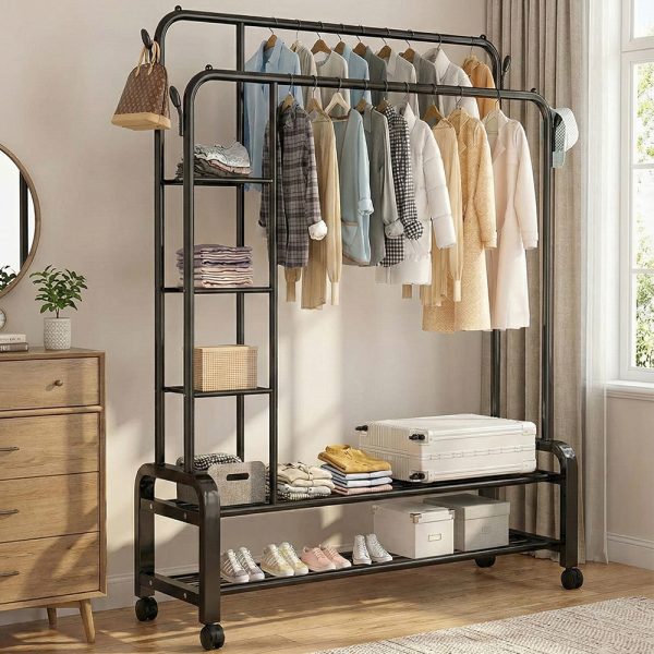 Clothes Rack on Wheels Double Poles