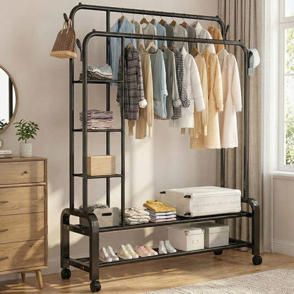 Clothes Rack on Wheels Double Poles