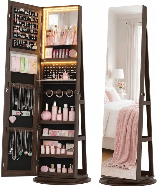 360° Swivel Mirror Jewelry Cabinet