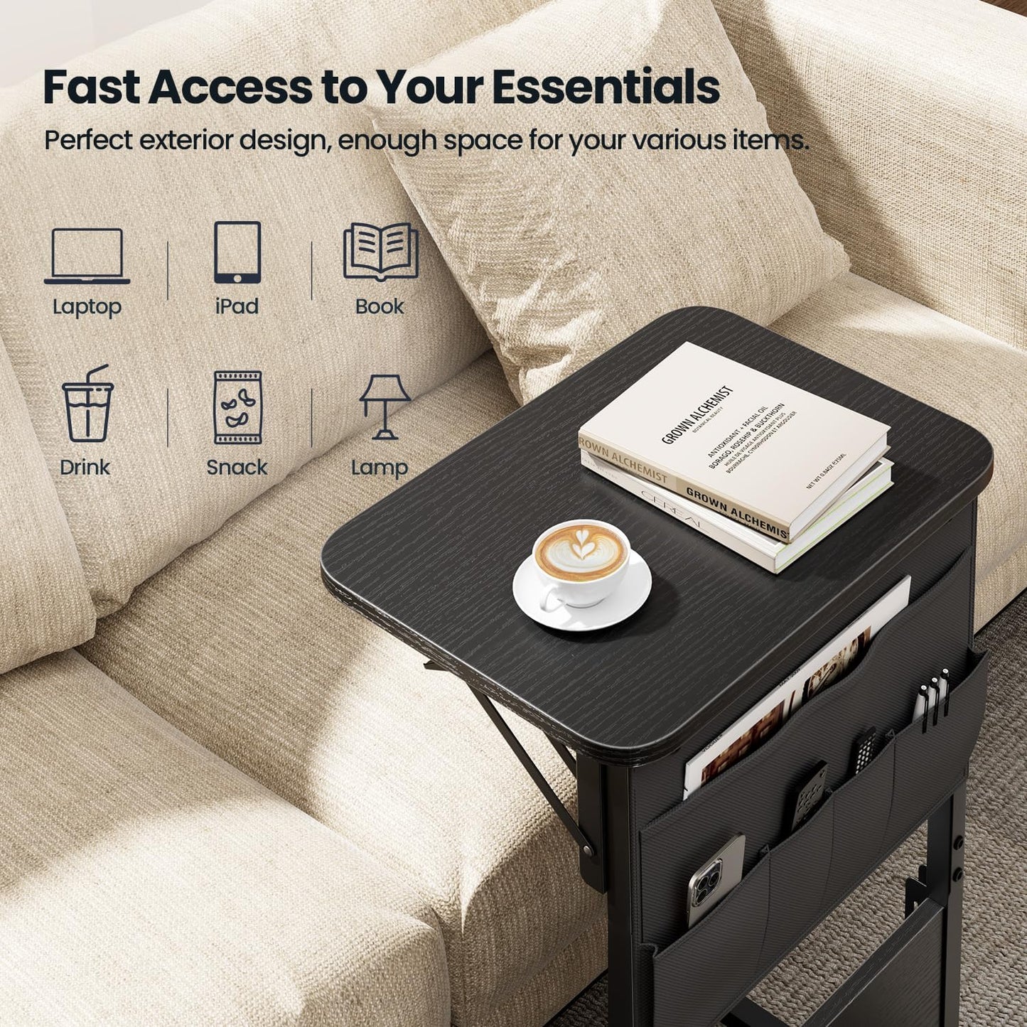 HLDIRECT Foldable C-Shaped Side Table