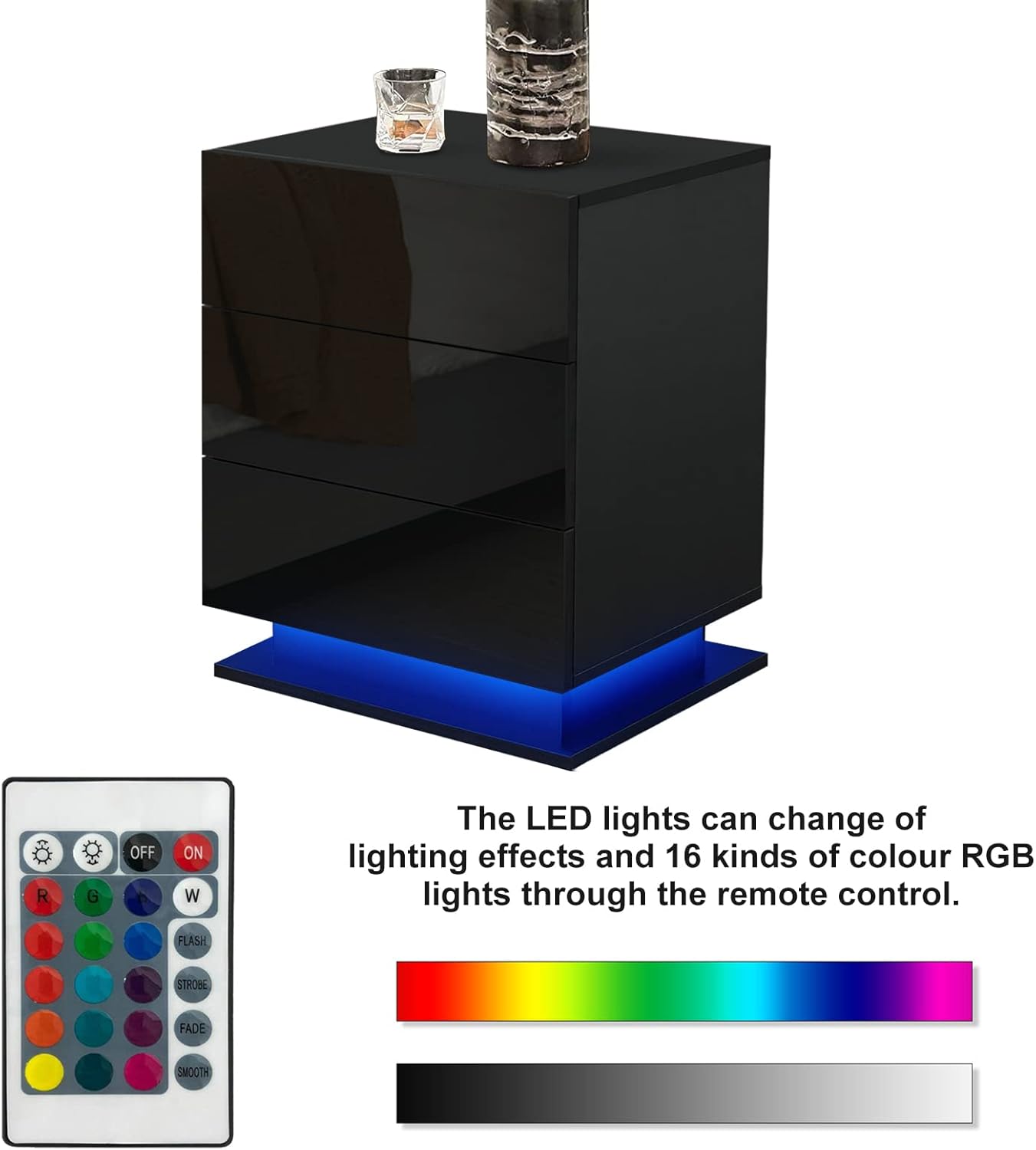 Bedside Table with LED Lights