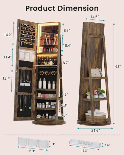 360° Swivel Mirror Jewelry Cabinet
