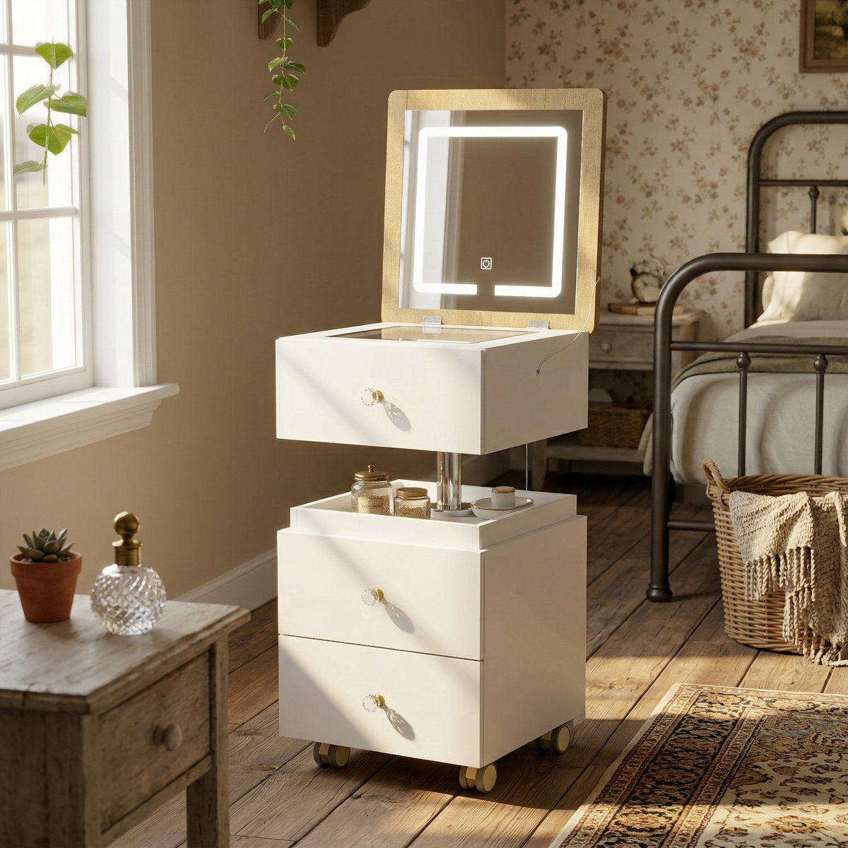 Modern Lift-Top Vanity With Smart Mirror & 6-Compartment Drawers