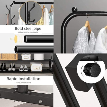 Clothes Rack on Wheels Double Poles