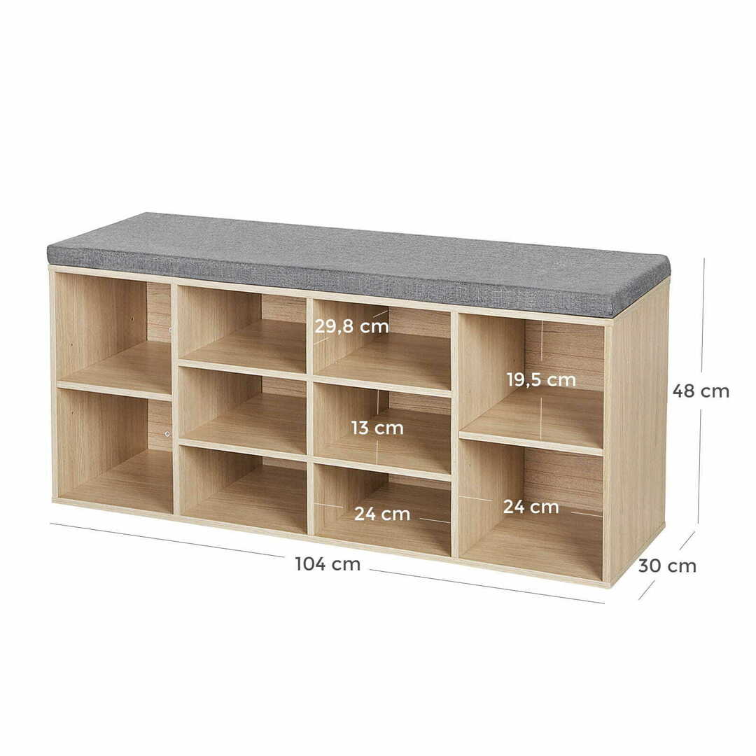 VASAGLE Shoe bench cabinet, 10 compartments