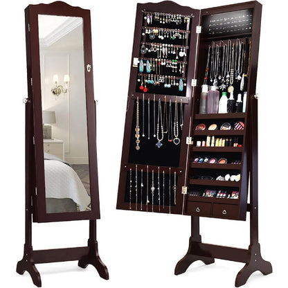 Standing Jewelry Mirror Armoire with LED Lights