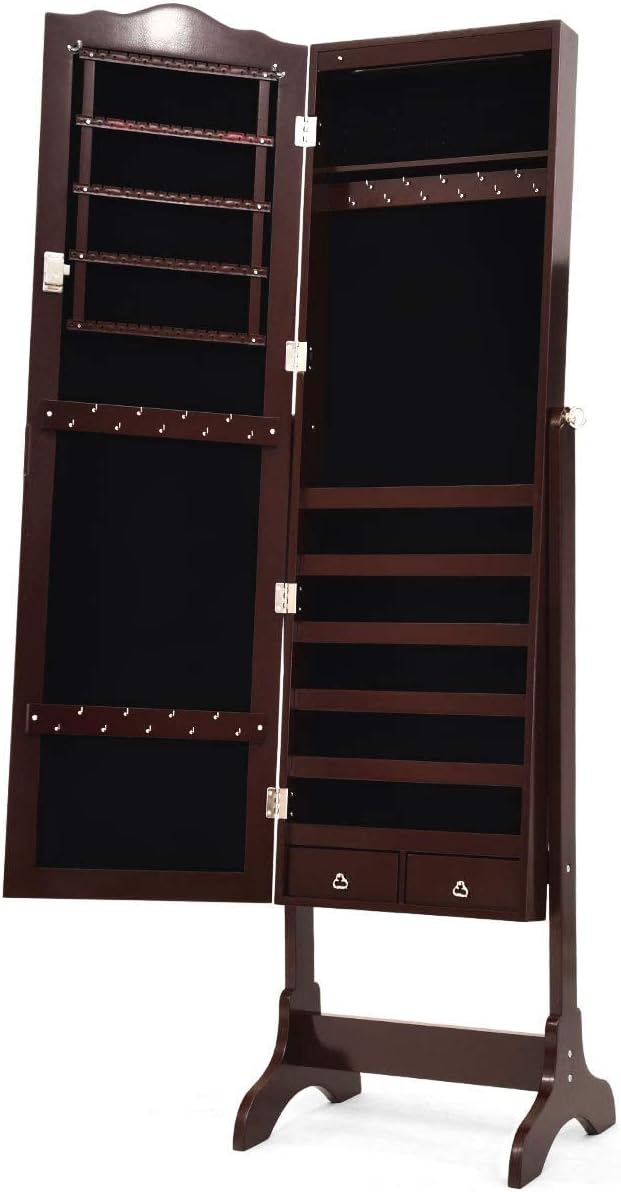 Standing Jewelry Mirror Armoire with LED Lights