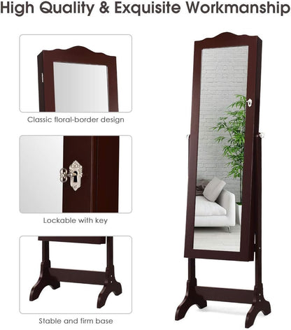 Standing Jewelry Mirror Armoire with LED Lights