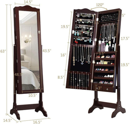 Standing Jewelry Mirror Armoire with LED Lights