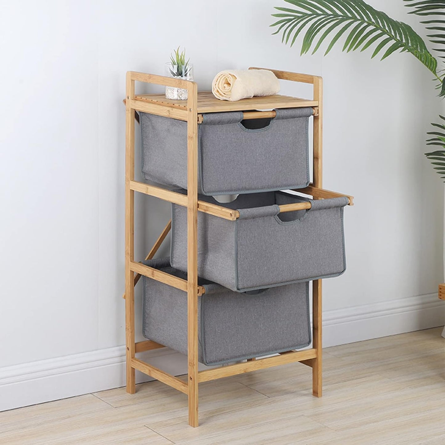 Bamboo SHELF UNIT Laundry WITH 3 DRAWERS