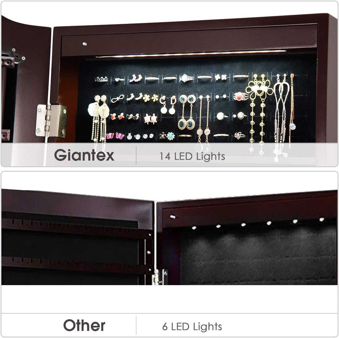 Standing Jewelry Mirror Armoire with LED Lights