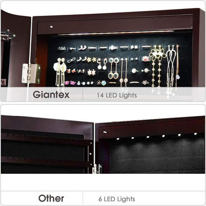 Standing Jewelry Mirror Armoire with LED Lights