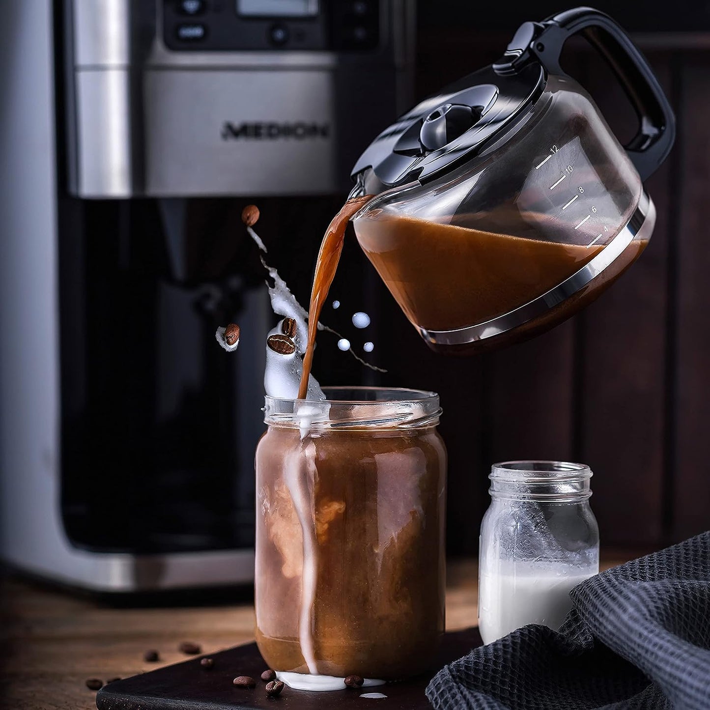 MEDION Coffee Maker with Grinder and Glass Jug