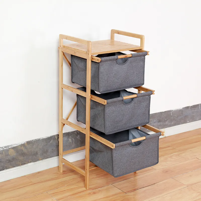 Bamboo SHELF UNIT Laundry WITH 3 DRAWERS