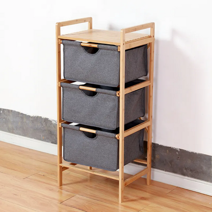 Bamboo SHELF UNIT Laundry WITH 3 DRAWERS