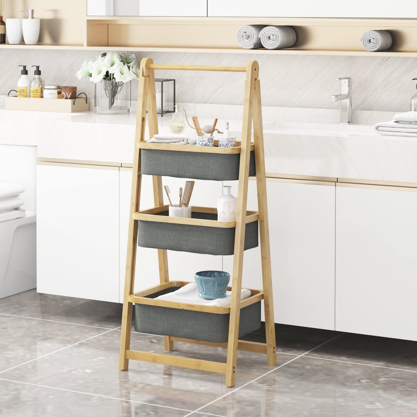 3-Tier Foldable Bamboo Bathroom Shelf