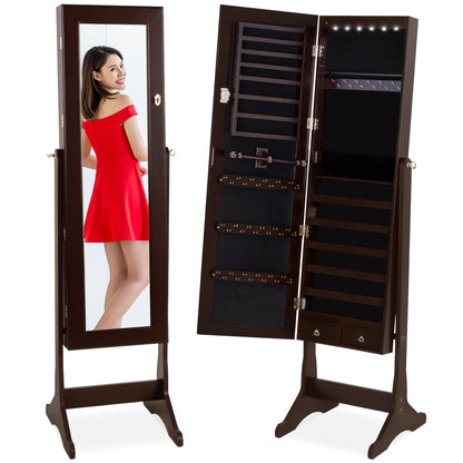 Standing Jewelry Mirror Armoire with LED Lights